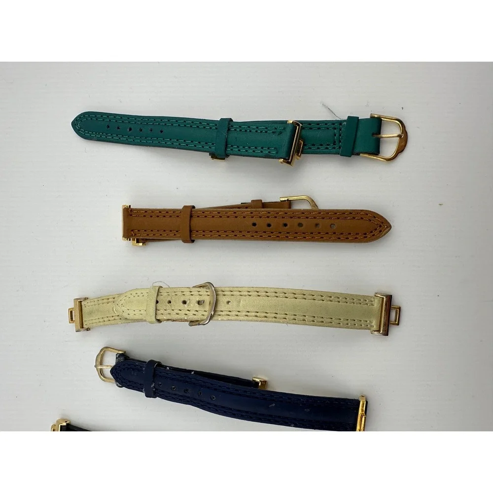 Vintage Genuine Leather Watch Straps Lot 6pc Gold Tone Buckle Multi Color Bands